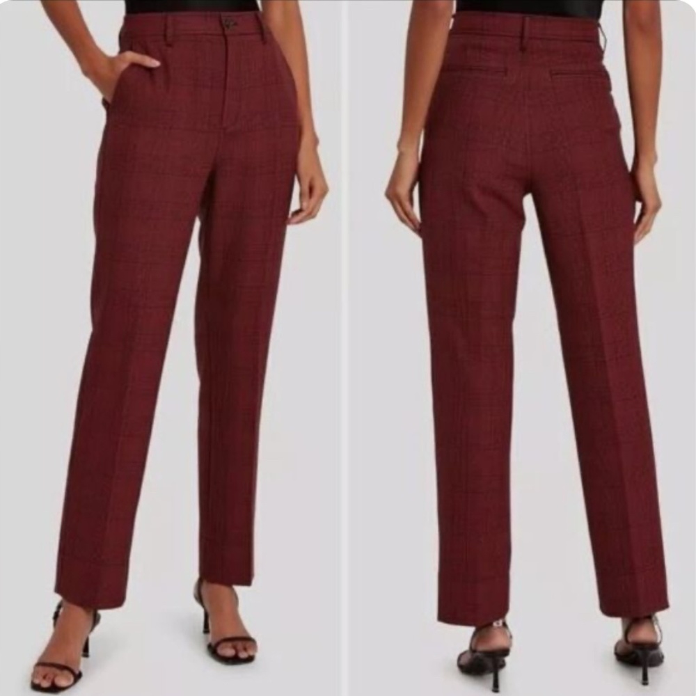Ganni Burgundy Plaid Straight-Leg Trousers